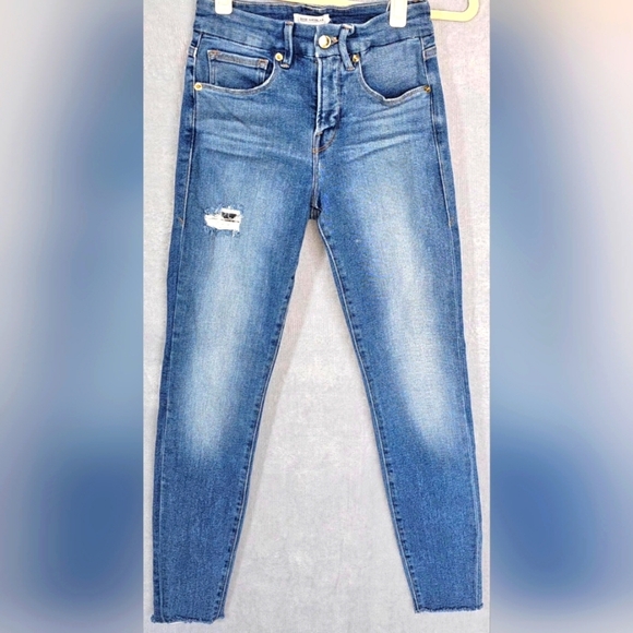 Good American Good LEGS Distressed Skinny Raw Hem Jeans Size  2/26 - Picture 1 of 6